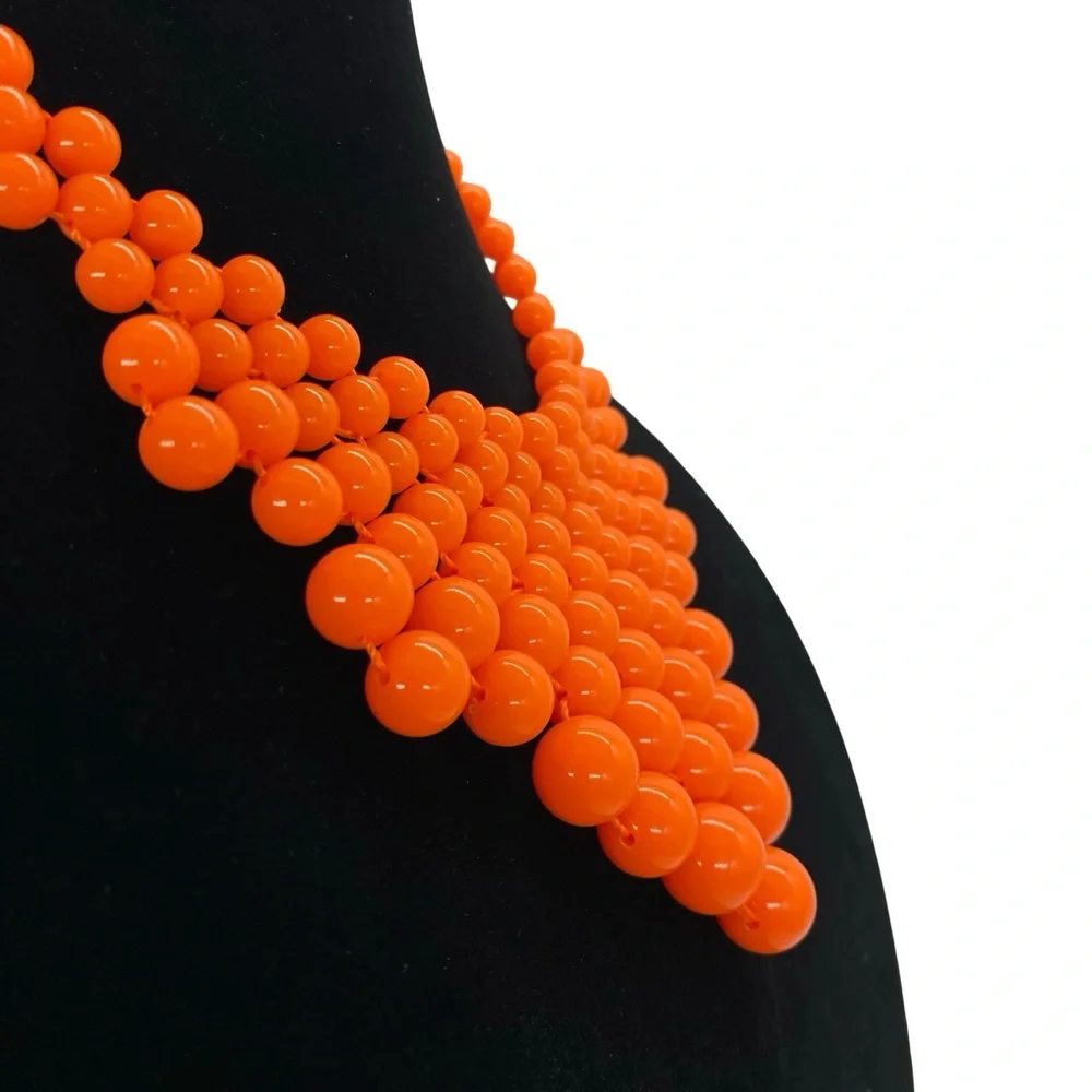 Amrita Singh Orange Beaded Bib Statement Necklace Retro Mod